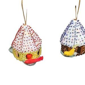 Vintage Push Pin Bird House Botanical Beaded Handmade Christmas Ornament Sequin